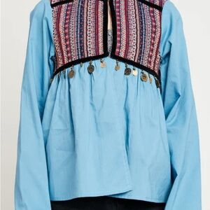Janie and Jack Blue Embroidered Kids Blouse